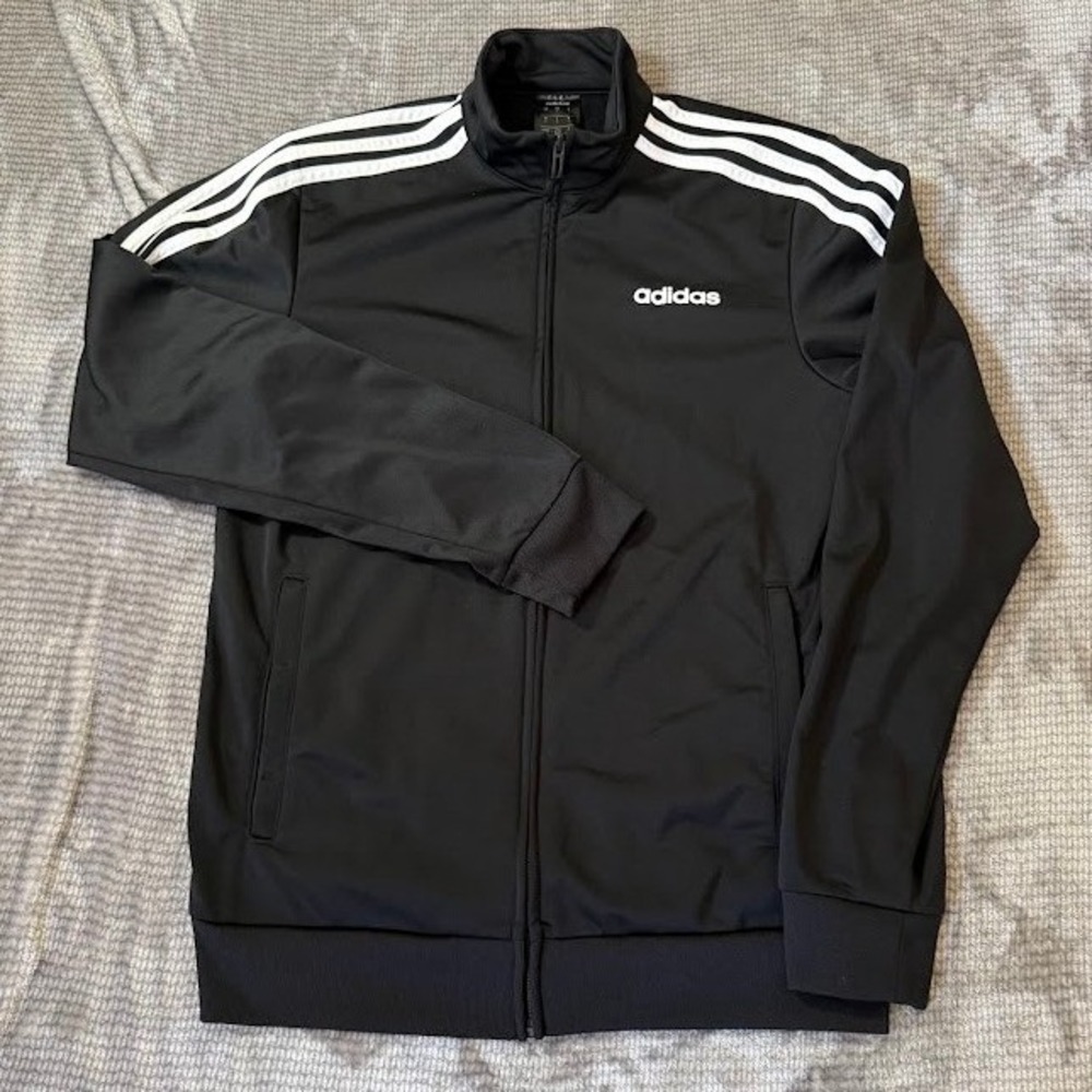 Adidas Mens Essentials 3-Stripe Full Zip Track Jacket Black White Size L